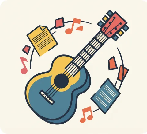 Guitarra criolla ilustrada con partituras